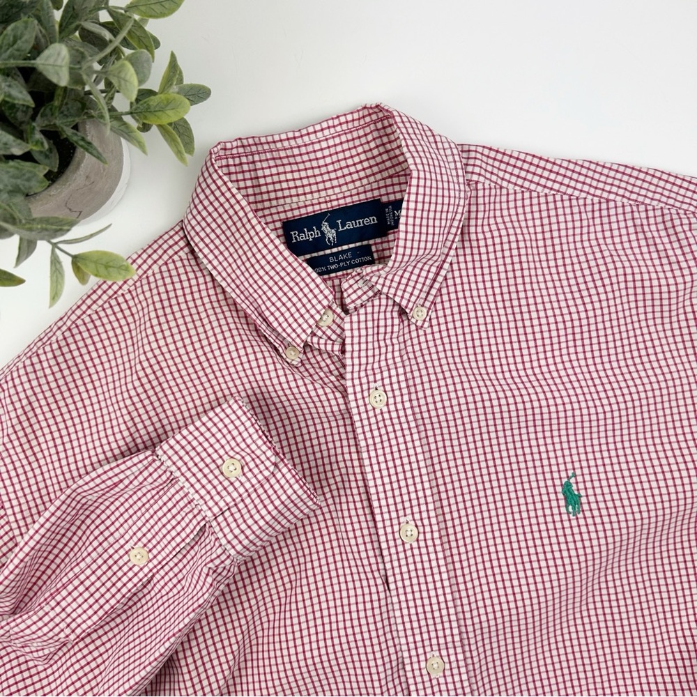 Ralph Lauren Blake Button Down Men's Size Medium Red Check 100% Two Ply Cotton